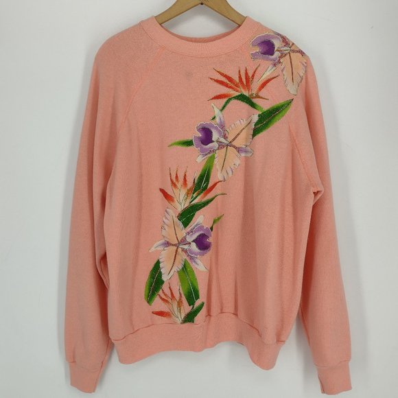 Vintage Floral Bird Of Paradise Custom Design Peachy Pink Grandma Sweatshirt - Picture 1 of 8